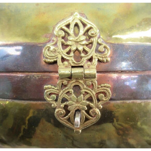 Vtg Brass Pillow Purse Square Copper Art Deco Handbag Chain Shoulder Strap Latch - Picture 15 of 15